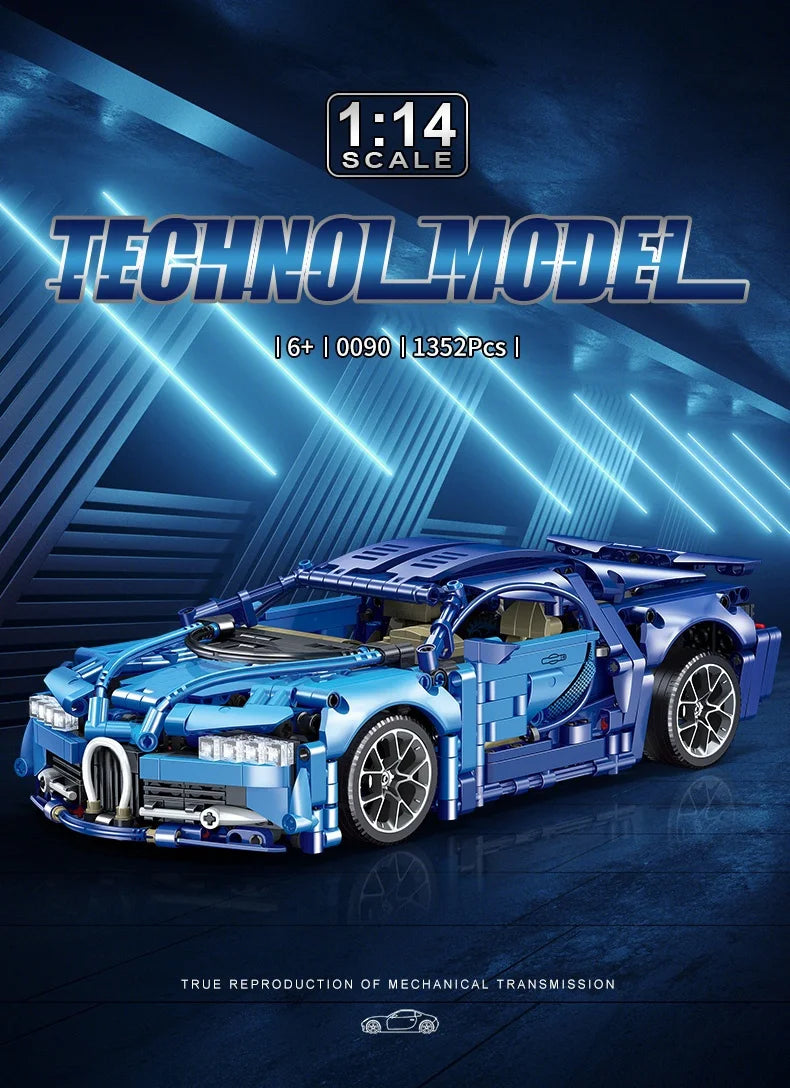 Technical Blue 1:14 1355PCS Super Racing Series Sport Car Moc Bricks Building Blocks Model Scale Children Toy Boy Birthday Gifts