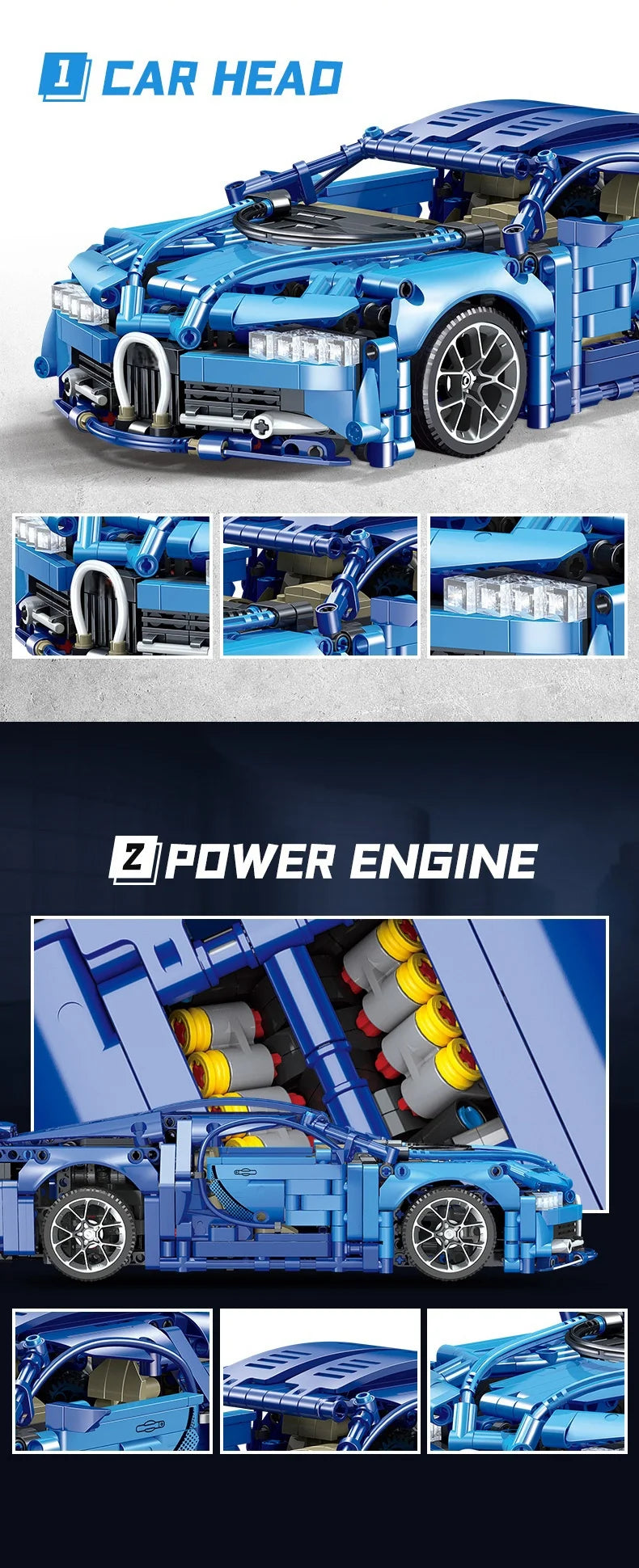 Technical Blue 1:14 1355PCS Super Racing Series Sport Car Moc Bricks Building Blocks Model Scale Children Toy Boy Birthday Gifts